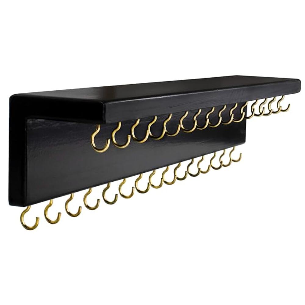 Hair Bow/Jewelry Organizer with 24 Hooks and Shelf, Wall Mounted- Black